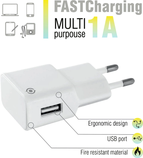 Сетевое зарядное устройство для Piko TC-101 USB-A 1A 5W White (1283126477553) - изображение 2