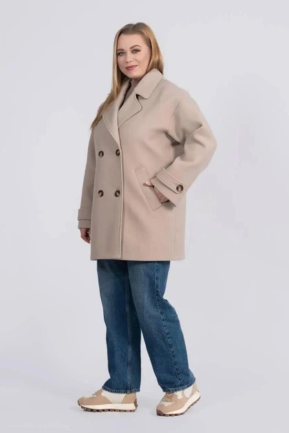Жіноче пальто великих розмірів демісезонне UF-Fashion 1177-r 54 бежевий - Фото 3 Жіноче пальто великих розмірів демісезонне UF-Fashion 1177-r 54 бежевий - зображення 3