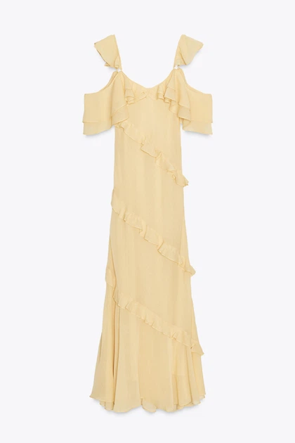 Комбінована сукня з воланами Zara 1223/459 L Жовта (01223459300L) - зображення 6