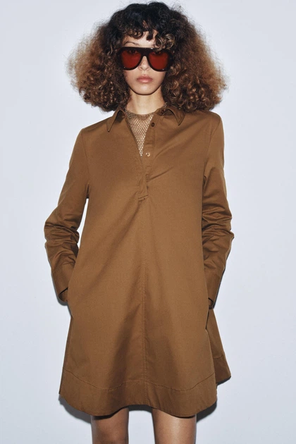 Поплінова сукня-сорочка zw collection Zara 9210/588 XS коричнева (09210588723XS) - Фото 4 Поплінова сукня-сорочка zw collection Zara 9210/588 XS коричнева (09210588723XS) - зображення 4