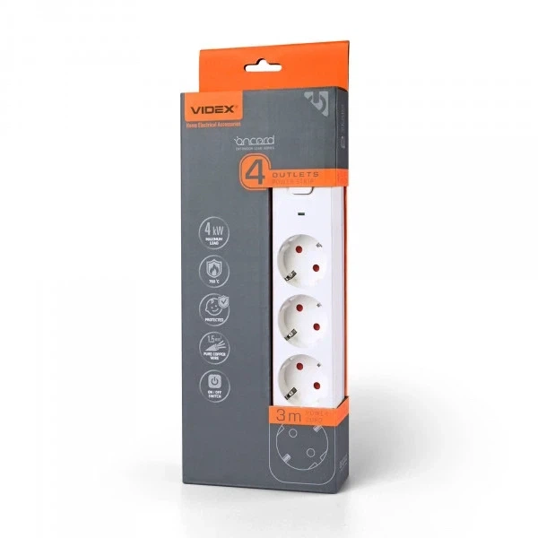 Удлинитель сети VIDEX ONCORD с/с 4п 3м (3x1.5мм) с кнопкой White VF-PD43G-W - Фото 1 Удлинитель сети VIDEX ONCORD с/с 4п 3м (3x1.5мм) с кнопкой White VF-PD43G-W - изображение 1