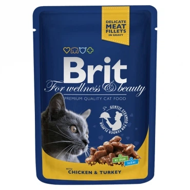 Влажный корм для кошек Brit Premium курица и индейка 100 г 100273 - Фото 1 Влажный корм для кошек Brit Premium курица и индейка 100 г 100273 - изображение 1