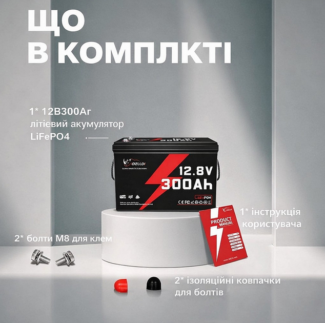 Акумулятор Idzlldi 12V/300Ah LiFePO₄ з BMS для резервного живлення будинку та квартири - зображення 2