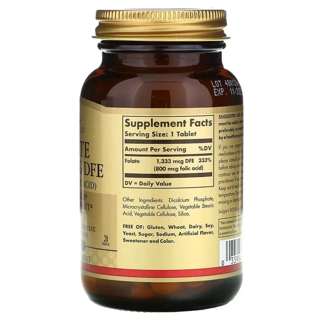 Биодобавка Solgar Фолиевая кислота (Folic acid) 800 мкг 250 таблеток SOL01101 - изображение 2