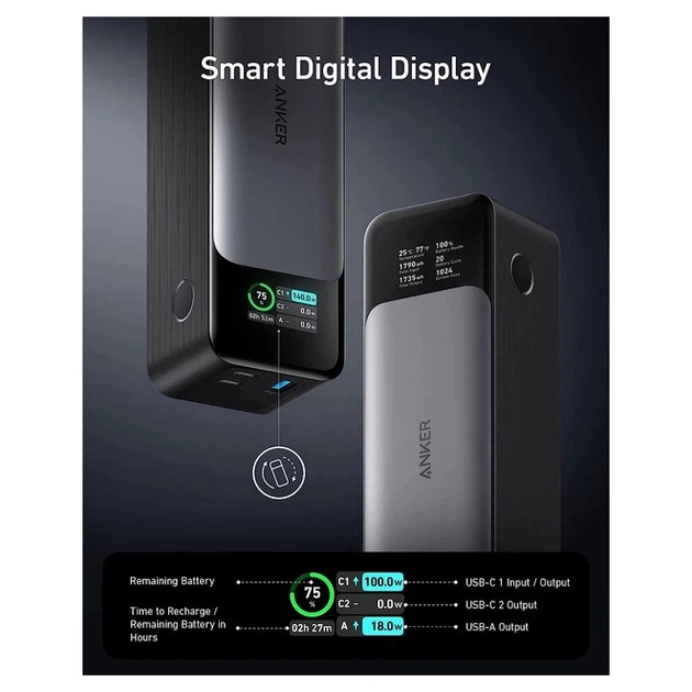 УМБ Anker 737 24000mAh QC+PD 140W Grey (A1289011) - изображение 3