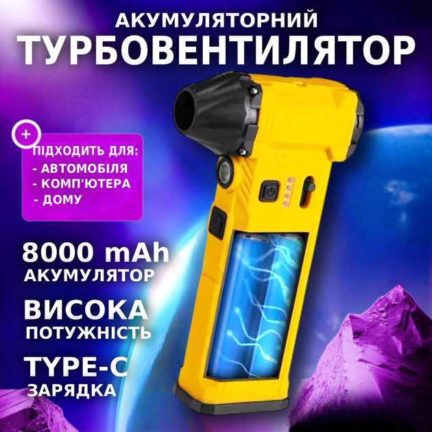 Аккумуляторная турбо ветродуйка 4в1 Мощный турбовентилятор 8000mAh с насадками для авто или дома TC - Фото 1 Аккумуляторная турбо ветродуйка 4в1 Мощный турбовентилятор 8000mAh с насадками для авто или дома TC - изображение 1