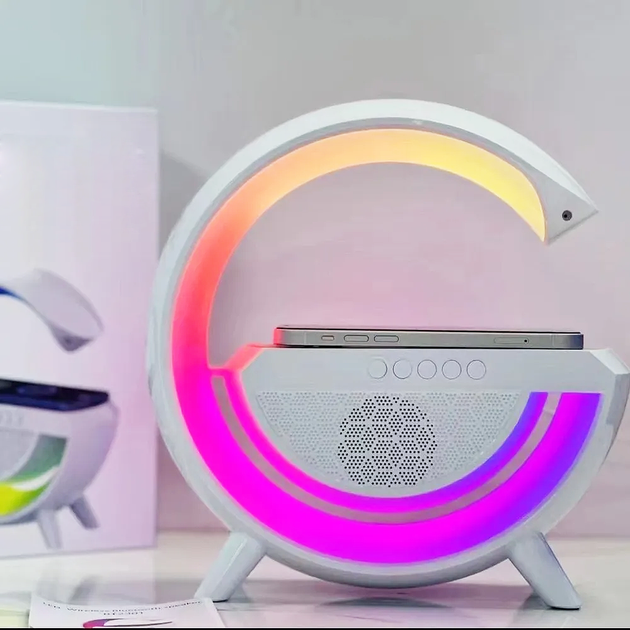 Смарт-лампа-нічник 6в1 з Bluetooth Колонкою LED настільна з будильником, бездротовою зарядкою та радіо TC - зображення 6