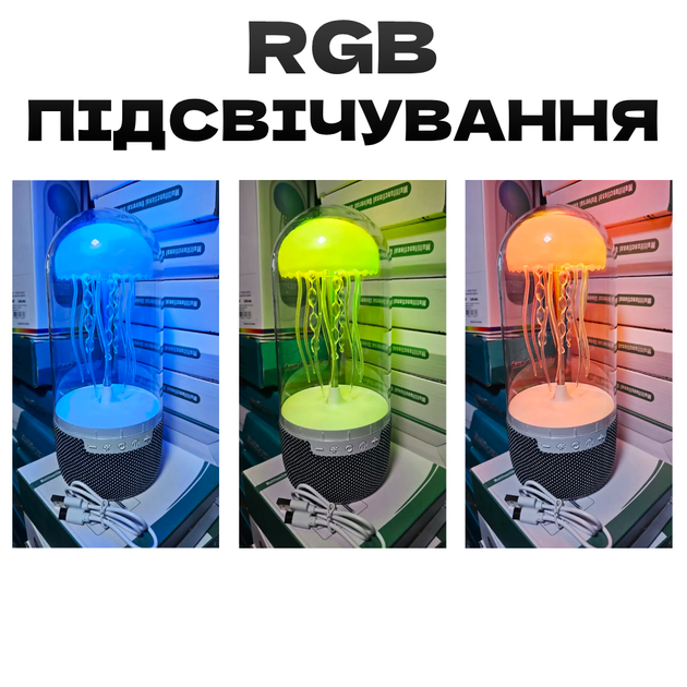 Аккумуляторная портативная bluetooth колонка Лампа-ночник медуза с RGB подсветкой настольная беспроводная TC - изображение 2
