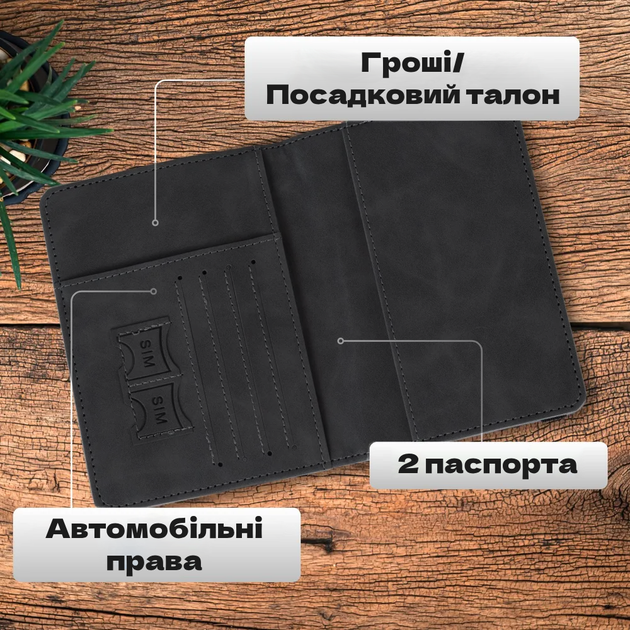 Обкладинка на паспорт/закордонний паспорт з відсіками для кредиток/грошей/sim карт Чохол з RFID захистом з екошкіри - зображення 2