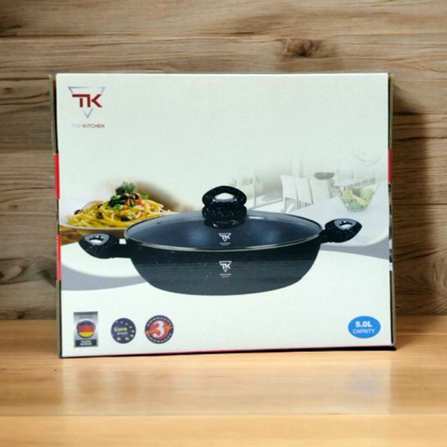Сотейник-казан із кришкою 5 л Top Kitchen з мармуровим антипригарним покриттям 32 см для всіх типів плит на кухню TC - зображення 5