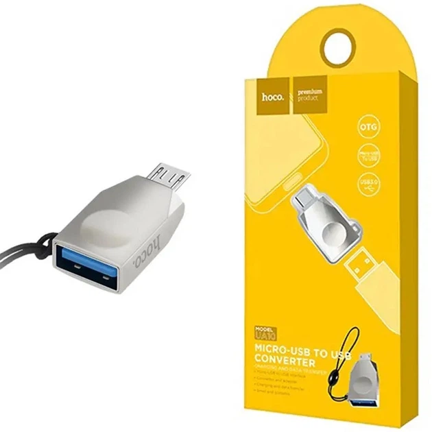 Перехідник OTG USB-MicroUSB Hoco UA10 grey - Фото 1 Перехідник OTG USB-MicroUSB Hoco UA10 grey - изображение 1
