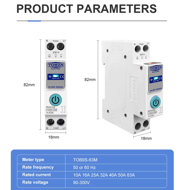 Розумний WiFi вимикач TOMZN TOB9S-63M (63A) з енергоміром / Tuya - Фото 3 Розумний WiFi вимикач TOMZN TOB9S-63M (63A) з енергоміром / Tuya - зображення 3