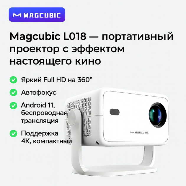 Проектор Magcubic L018, 1080P 650ANSI 4K Android 11 360° Автофокус Wifi6 BT5.2 - изображение 9