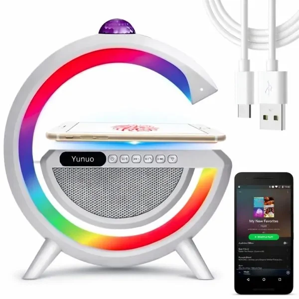Ночник с беспроводной зарядкой, Bluetooth-колонкой и RGB LED подсветкой 15Вт. + дискошар - изображение 2