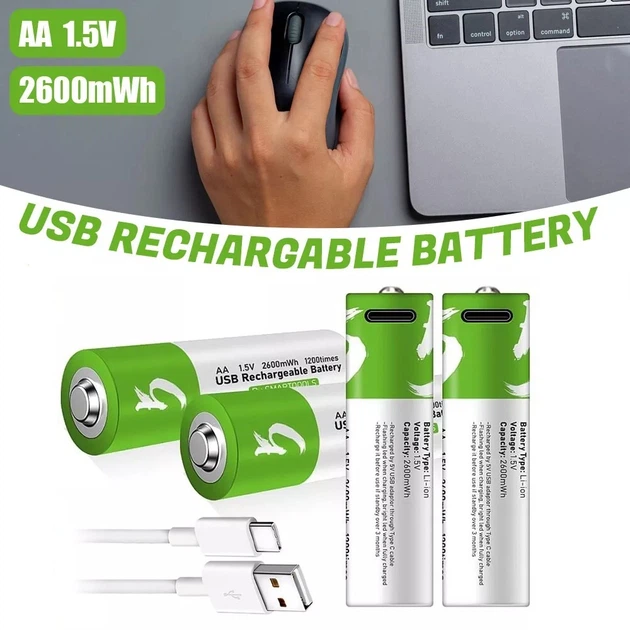 Аккумуляторные батареи Smartoools AA 1733 mAh с зарядкой Type-C Зеленый (DB-2354) - изображение 5