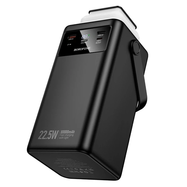 Павербанк Borofone BJ65B 80000 mAh 22.5W зі швидкою зарядкою PD20W+QC22.5W ліхтарем та вбудованими кабелями Type-C/Lightning/Micro/USB Black - зображення 6