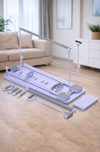 Тренажер для пилатеса Reformer MM3000 для пресса/ног/приседаний с эспандерами, фиолетовый - изображение 7