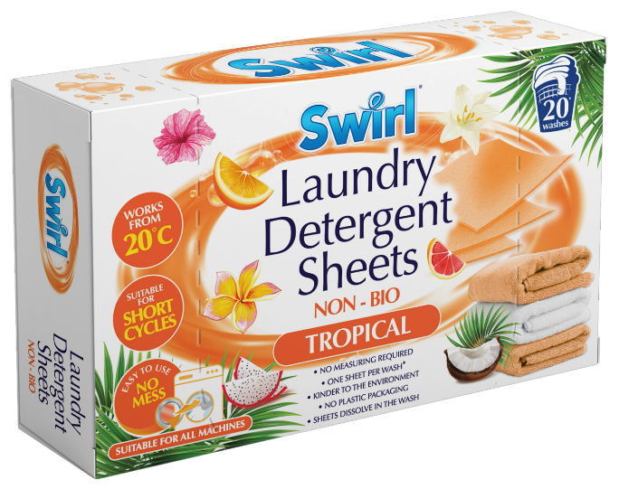 Пресований-порошок у серветках для прання Swirl Non- Bio Tropical Laundry detergent sheet (з ароматом тропічних фруктів), 20 шт - изображение 2