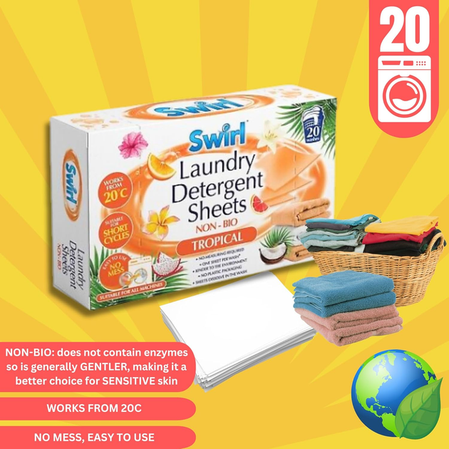 Пресований-порошок у серветках для прання Swirl Non- Bio Tropical Laundry detergent sheet (з ароматом тропічних фруктів), 20 шт - изображение 3