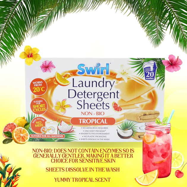 Пресований-порошок у серветках для прання Swirl Non- Bio Tropical Laundry detergent sheet (з ароматом тропічних фруктів), 20 шт - изображение 4