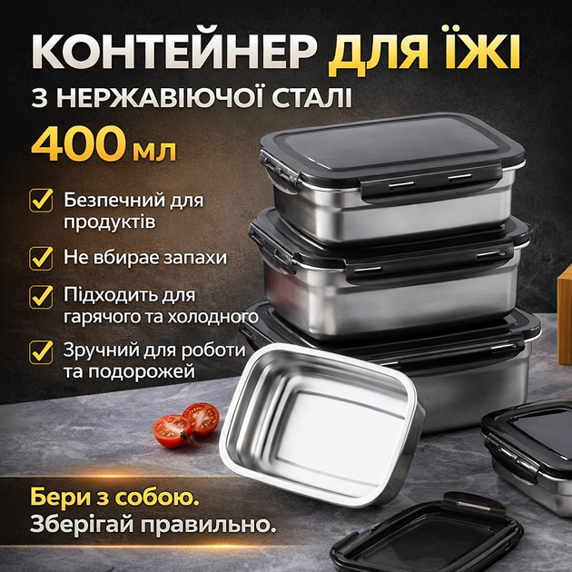 Термоланчбокс для еды из нержавеющей стали 400 мл 20687-11 — Герметичный пищевой контейнер для обедов - Фото 3 Термоланчбокс для еды из нержавеющей стали 400 мл 20687-11 — Герметичный пищевой контейнер для обедов - изображение 3