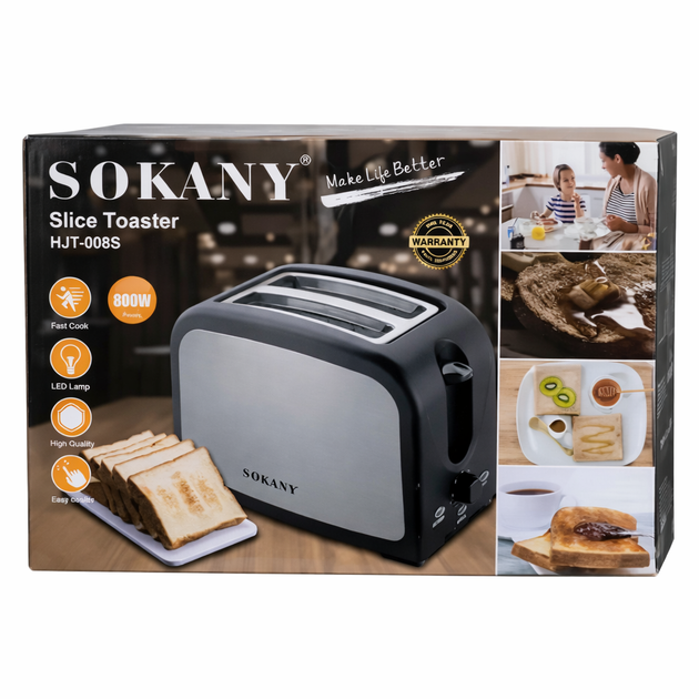 Тостер Sokany HJT-008S на 2 ломтика, 800 Вт, нержавеющая сталь - изображение 5