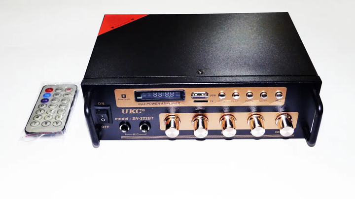 Підсилювач потужності звуку Вluetooth(Блютуз) + Караоке FM USB SD-карта 2*60W UKC N-222BT - зображення 8