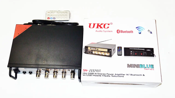 Підсилювач потужності звуку Вluetooth(Блютуз) + Караоке FM USB SD-карта 2*60W UKC N-222BT - зображення 9