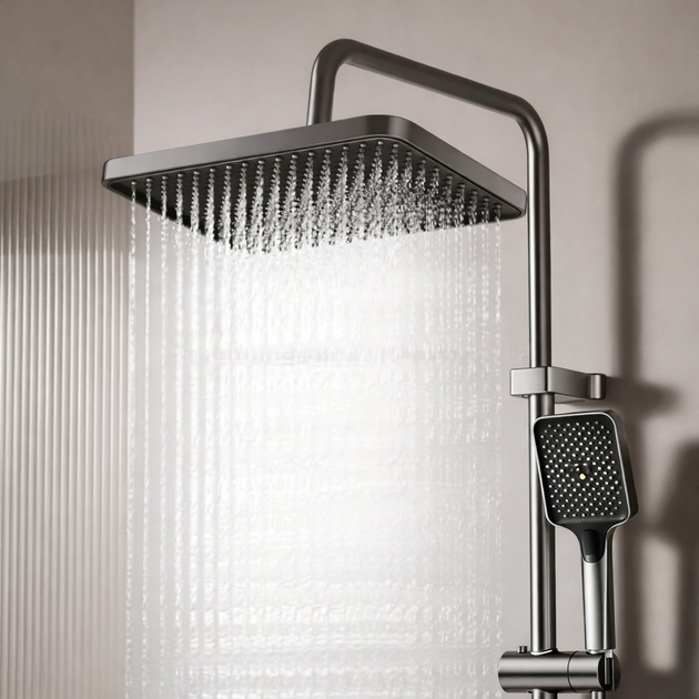 Змішувач для ванної кімнати з душовим гарнітуром Shower Set YLN16001H, чорний матовий - зображення 2