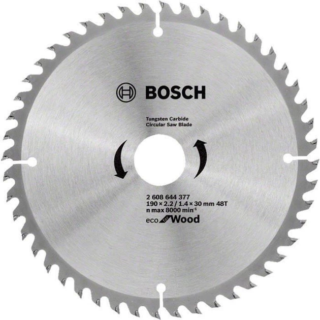 Пиляльний диск Bosch 190*30мм 48 Wood Eco 2608644377 - Фото 1 Пиляльний диск Bosch 190*30мм 48 Wood Eco 2608644377 - изображение 1