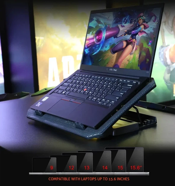 Охладитель-подставка для ноутбука Meetion CP3030 с RGB-подсветкой 9"-15.6" дюймов Черный - изображение 6