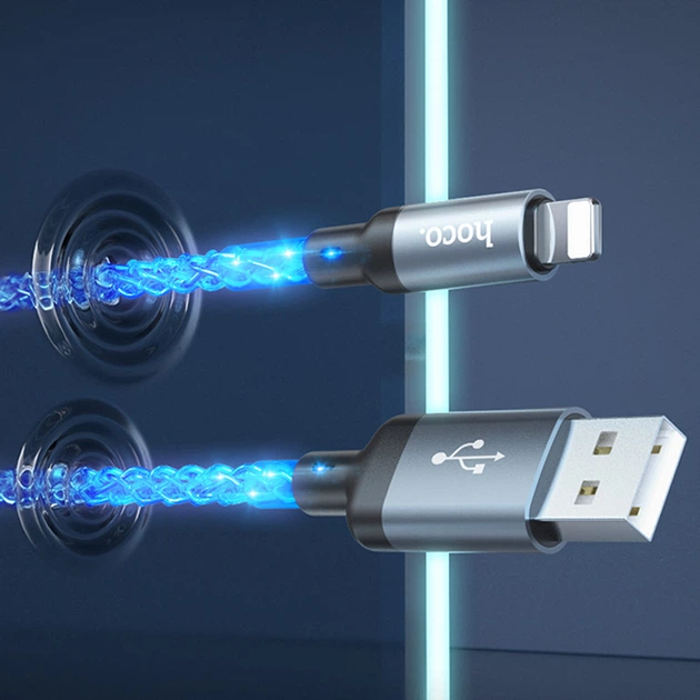 Дата кабель Hoco U112 Shine 2.4A USB to Lightning (1m) Gray - Фото 7 Дата кабель Hoco U112 Shine 2.4A USB to Lightning (1m) Gray - зображення 7