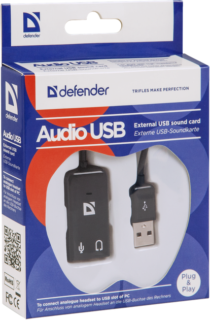 Перехідник для навушников Defender Audio USB 2х3.5мм jack ->USB (63002) (6103749) - Фото 2 Перехідник для навушников Defender Audio USB 2х3.5мм jack ->USB (63002) (6103749) - изображение 2