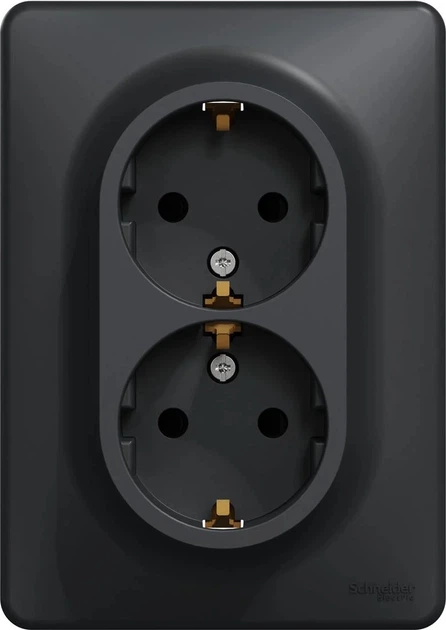 Подвійна розетка Schneider Electric Sedna Design 16 A 250 В з шторками та заземленням Антрацит (SDD314221) - зображення 1