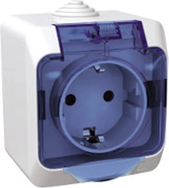 Розетка Schneider Electric Cedar Plus 2P+E з кришкою та шторками IP44 Біла (WDE000543) - зображення 1