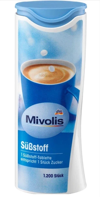 Замінник цукру, підсолоджувач Mivolis Süßstoff Tabletten на основі цикламату та сахарину 1200 таблеток, 72 г, (Німеччина) - Фото 1 Замінник цукру, підсолоджувач Mivolis Süßstoff Tabletten на основі цикламату та сахарину 1200 таблеток, 72 г, (Німеччина) - изображение 1