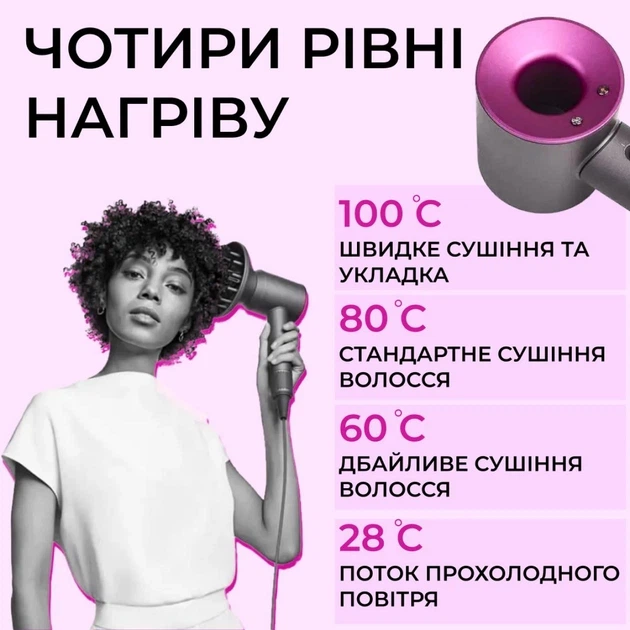 Профессиональный фен-стайлер Hair Dryer 5в1 с ионизацией, турборежимом и подачей холодного воздуха, 1600 Вт, набор насадок для сушки, объема и укладки волос, компактный дорожный фен для дома и салона, фиолетовый - изображение 6