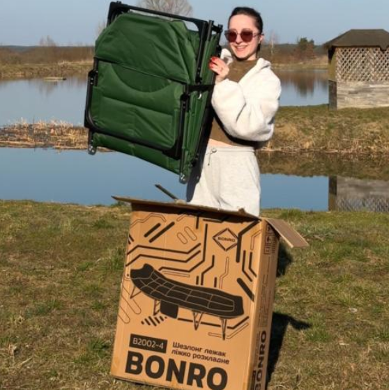 Шезлонг Bonro туристичне складне з матрацом та регульованою спинкою до 120 кг темно-зелений - зображення 7