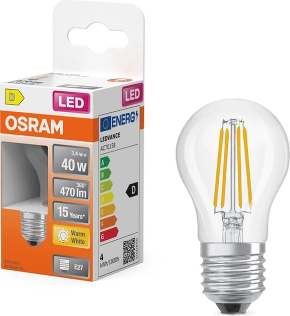 Світлодіодна лампа OSRAM Star Classic P40 Filament 3.4 Вт 827 Clear E27 (4099854467790) - зображення 2