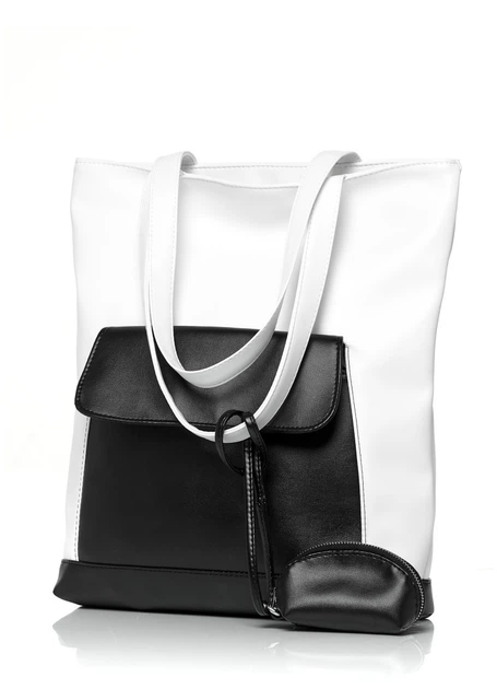Женская сумка-шоппер с декоративным кошельком SAMBAG Белая с черным (7460301041) - изображение 7