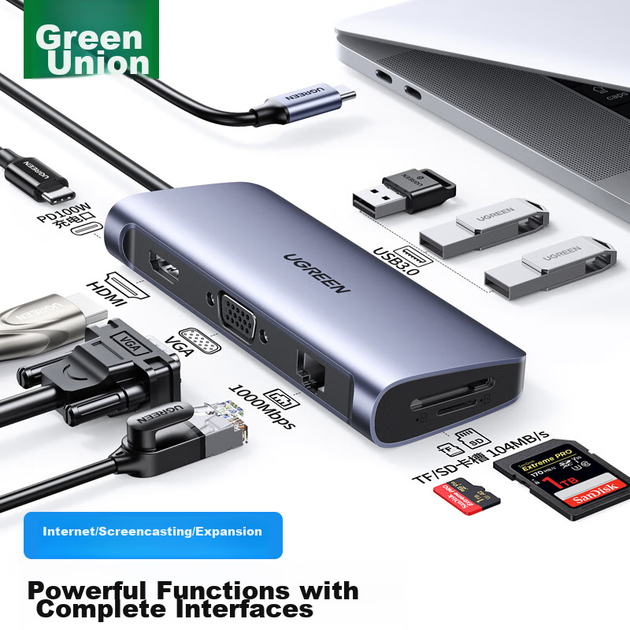 USB-хаб Ugreen 9-in-1 HDMI Ethernet USB-C Hub - Фото 4 USB-хаб Ugreen 9-in-1 HDMI Ethernet USB-C Hub - зображення 4