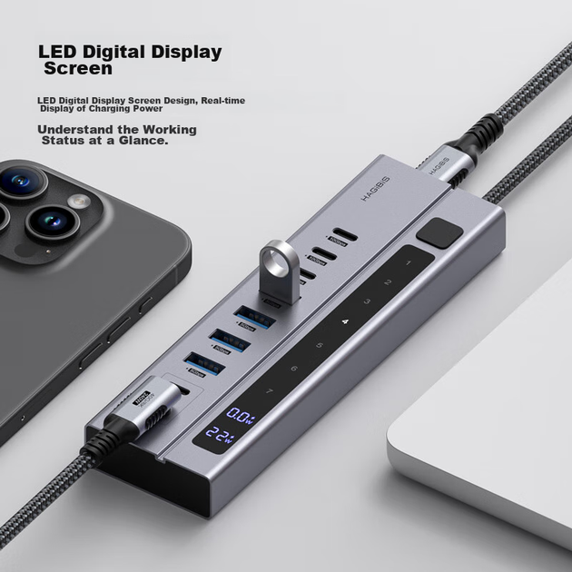 Багатопортова розширювальна док-станція Hagibis, концентратор Type-C, USB-розгалужувач, конвертер-хаб, швидка зарядка PD, незалежне джерело живлення з перемикачем-адаптером, підходить для комп'ютерів Apple та ноутбуків Mac - зображення 7