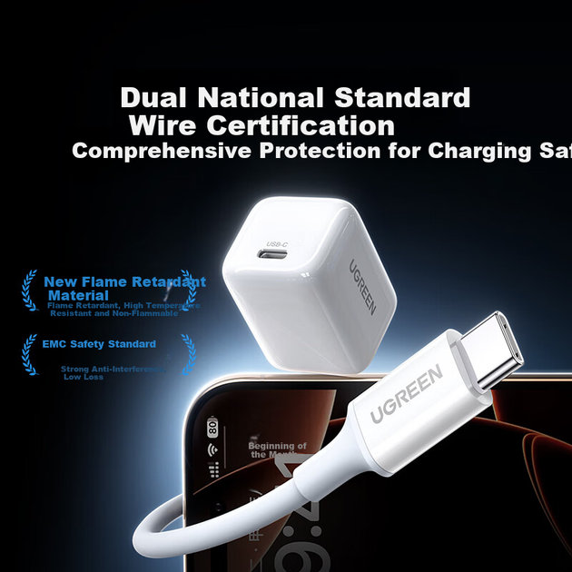 Мережевий зарядний пристрій Ugreen 30W USB-C White - Фото 5 Мережевий зарядний пристрій Ugreen 30W USB-C White - зображення 5