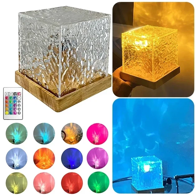 Ночник-проектор Lights Cube — Лампа с эффектом северного сияния на 16 цветов с пультом,деревянным основанием и USB-питанием - изображение 6