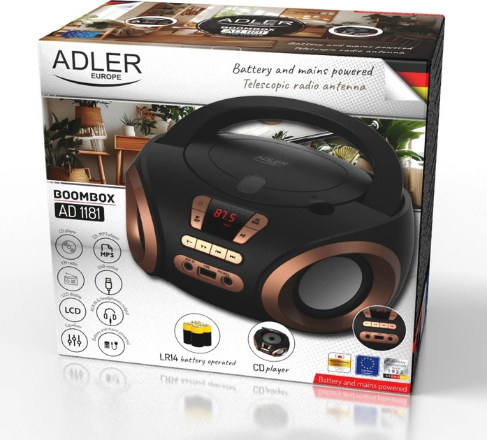 Odbiornik radiowy Adler AD 1181 FM Boombox CD-MP3 Black (5905575909022) - obraz 16