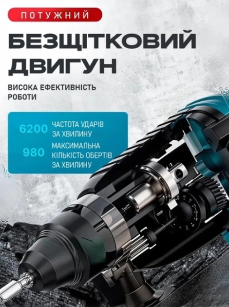 Перфоратор ударний 2,5 Дж, безщітковий 3 режими роботи, 2 акумулятори 21V у кейсі - зображення 2