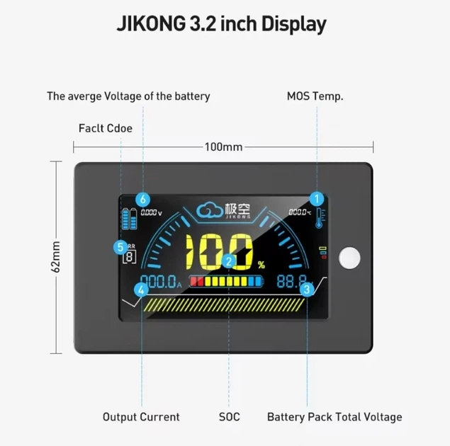 LCD дисплей JK BMS (Jikong) 3.2" з кнопкою активації для LiFePO4 та Li-ion - зображення 3