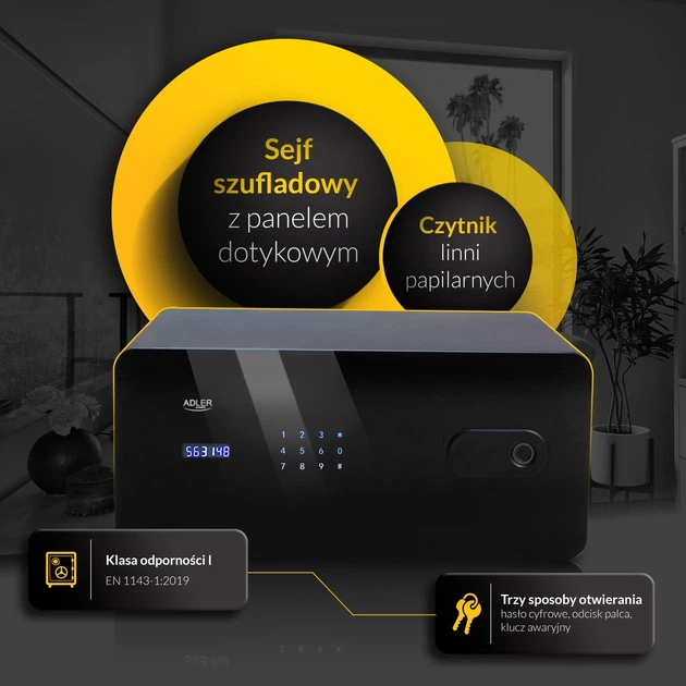 Сейф-шухляда Adler AD 1044 із сенсорною панеллю та зчитувачем відбитків пальців (5905575910639) - зображення 13