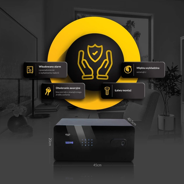 Сейф-шухляда Adler AD 1044 із сенсорною панеллю та зчитувачем відбитків пальців (5905575910639) - зображення 14