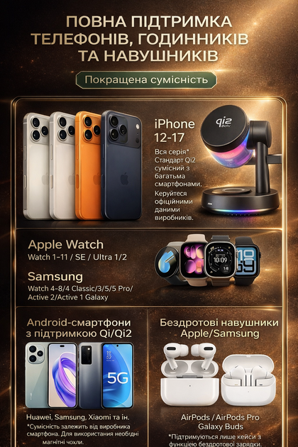 Бездротова настільна зарядка Qi2.2 25W магнітна док-станція 3 в 1 magsafe бездротова зарядка для Apple iphone 16/17 airpods iwatch Z6 33W з підсвічуванням і bluetooth колонкою сертифікована - Фото 3 Бездротова настільна зарядка Qi2.2 25W магнітна док-станція 3 в 1 magsafe бездротова зарядка для Apple iphone 16/17 airpods iwatch Z6 33W з підсвічуванням і bluetooth колонкою сертифікована - изображение 3